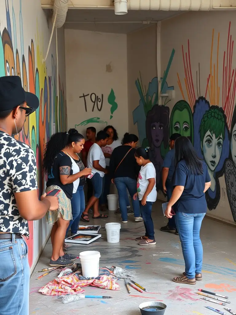 A picture of the 'Colors of Unity' mural, showcasing its vibrant colors and the diverse group of people who contributed to its creation.
